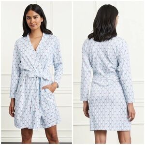 Hill House The Drew Robe Organic Cotton in Floral Stripe (Blue, White & Red) NWT